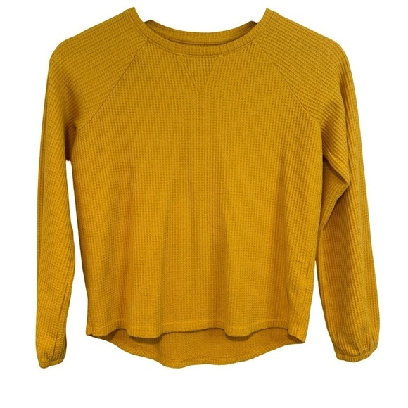 Cat & Jack Tops - Cat & Jack Yellow Waffle Knit Shirt with Elastic Cuffed Sleeves Size L 10/12 ☀️